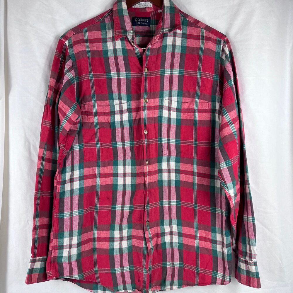 Vintage Garber’s by Holbrook Men’s Flannel Shirt Red Green White Plaid Size M